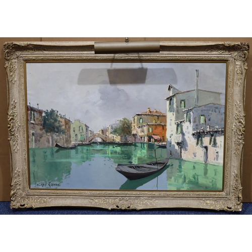 216 - Jacopo Grimani oil on canvas, Canal scene, Venezia, signed, inscribed to reverse, in gilt frame, 58.... 