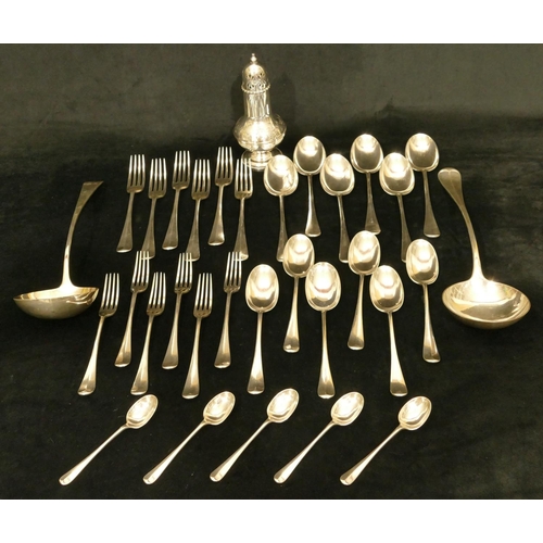 287 - Edward, Glasgow, 6 place setting silver plated rat tail flatware service, comprising of soup ladle, ... 