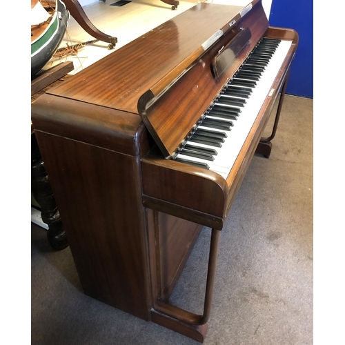 8179 - Kemble Minx (Harrods) mahogany upright piano 134cm wide, 53cm deep, 89cm high.