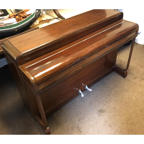 8179 - Kemble Minx (Harrods) mahogany upright piano 134cm wide, 53cm deep, 89cm high.