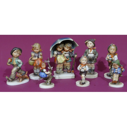 1 - 8 various Hummel figures, a couple under umbrella, 15.5cm high etc. (girl in tree - 1 branch and tip... 