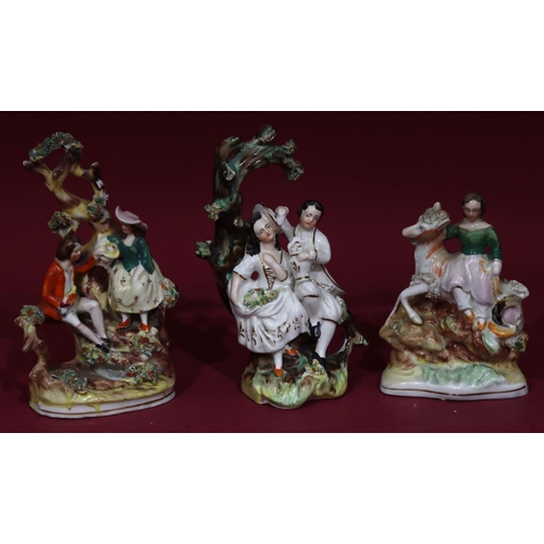 107 - 3 19th Century Staffordshire groups depicting a rural scene, largest 19cm high (3)