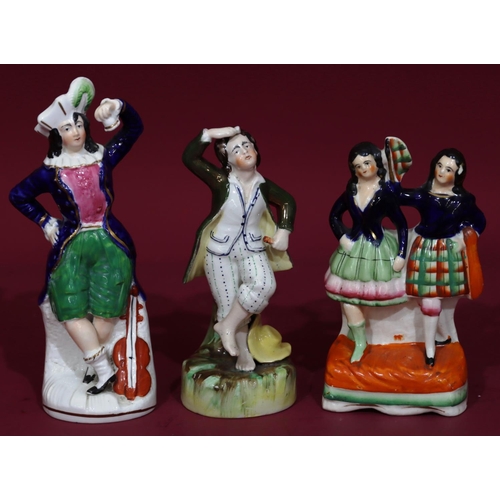 108 - 3 19th Century Staffordshire figures of dancers, including Fanny Elssler, largest 20cm high (3)