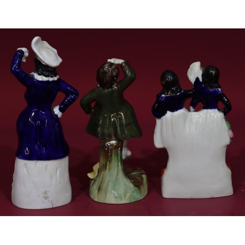 108 - 3 19th Century Staffordshire figures of dancers, including Fanny Elssler, largest 20cm high (3)