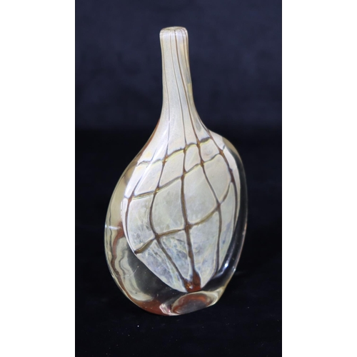 11 - A Studio glass flat round thin neck vase with inner colour decoration, 22cm high