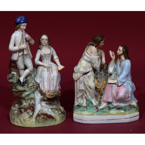 122 - A 19th Century Staffordshire figure of a Gentleman and lady by a stream by Thomas Parr, 14cm high an... 