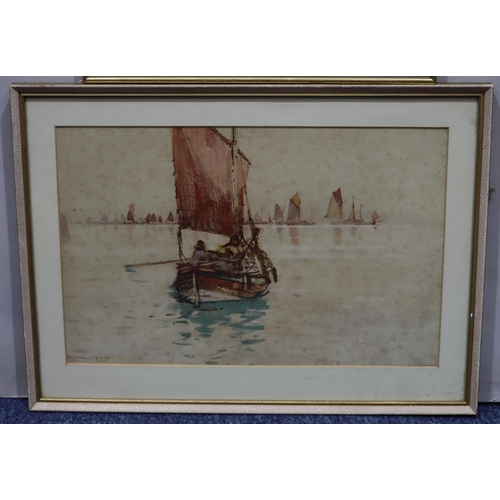 132 - J.C. Howard watercolour depicting figures on river landscape with female in background, signed and d... 