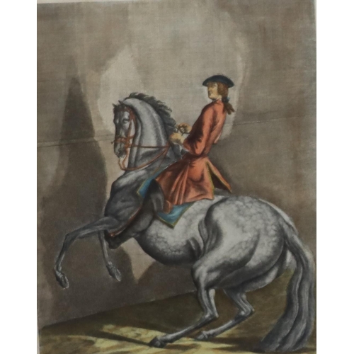 155 - A pair of Continental coloured prints of figures on horseback, in black and gilt frames, 32.5cm x 34... 