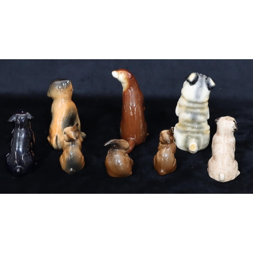 20 - 3 Beswick small figures of rabbits (1 crack to base), a pair of china salt and pepper pots in the fo... 