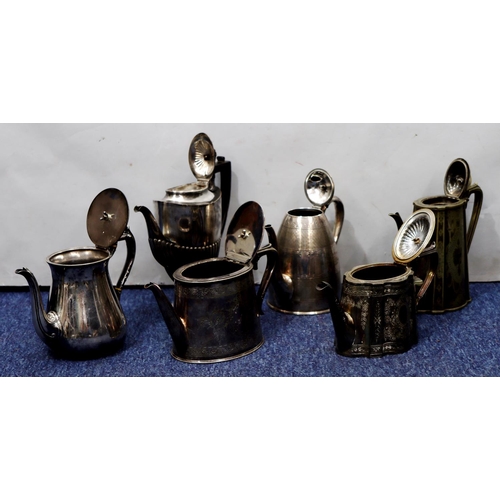 207 - An oval silver plated coffee pot with half embossed reeded decoration, 5 various silver plated coffe... 