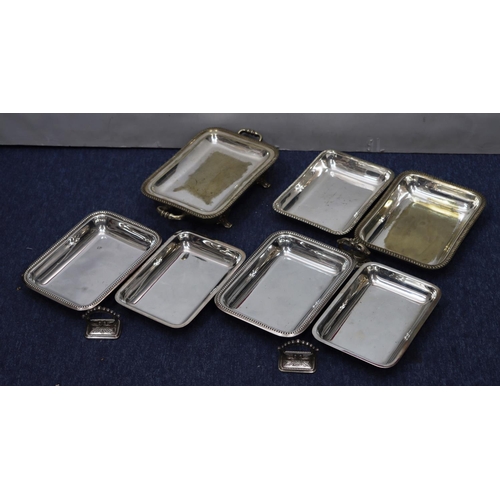 208 - A silver plated rectangular shaped entrée dish with gadroon rim and 2 handled hotplate on splayed fe... 