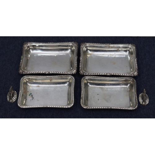 211 - A pair of silver plated rectangular shaped entrée dishes with covers and gadroon rims, 26cm wide