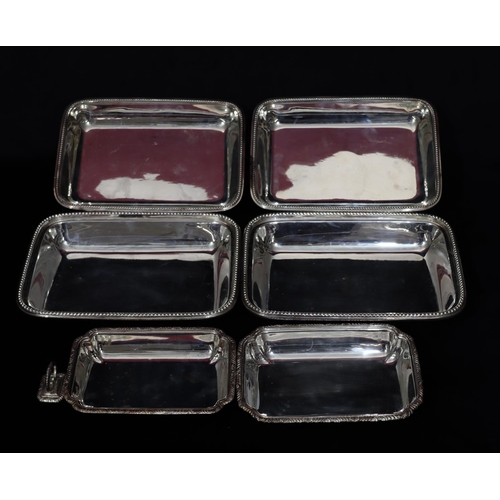 218 - A pair of silver plated rectangular shaped entrée dish covers with ball rims, 27.5cm wide, a smaller... 
