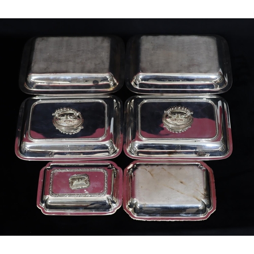 218 - A pair of silver plated rectangular shaped entrée dish covers with ball rims, 27.5cm wide, a smaller... 