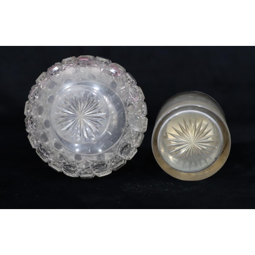 230 - A cut glass round bulbous shaped scent bottle with Birmingham silver neck and hinged lid (no inner s... 