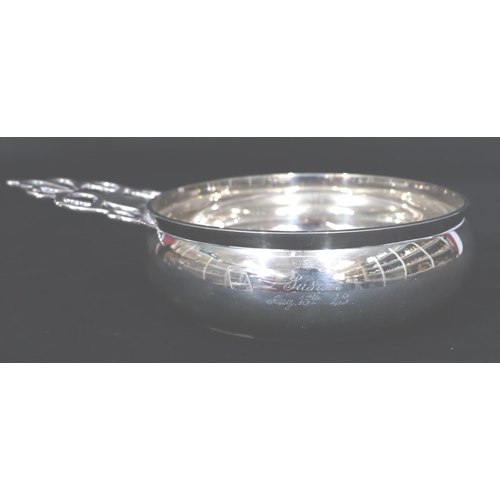 240 - A Victorian London silver round bulbous shaped porringer with pierced handle, maker's mark RH & Sons... 