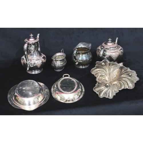 245 - A silver plated round bulbous shaped teapot and matching coffee pot with embossed swag, floral and l... 