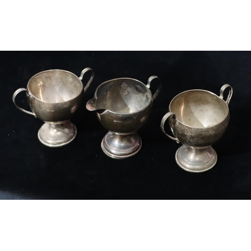 251 - PS Co. Sterling silver cream jug and matching 2-handled sugar bowl on weighted bases, numbered 172 a... 