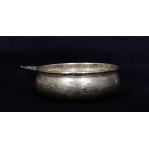 258 - E Moure Sterling silver round bulbous porringer with pierced handle, 2oz