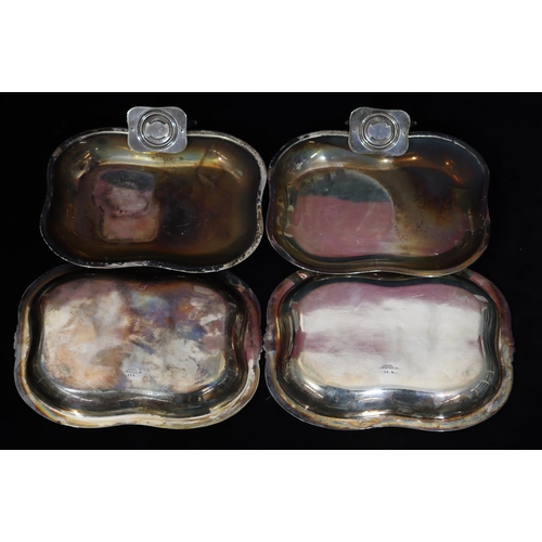 269 - A pair of silver plated Sanders, Kensington, Empire rectangular scallop shaped entrée dishes with co... 