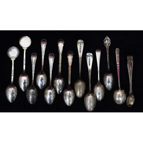 272 - 2 Birmingham silver Sudbury Golf Club teaspoons, circa 1921/2, 10 various silver odd teaspoons and a... 