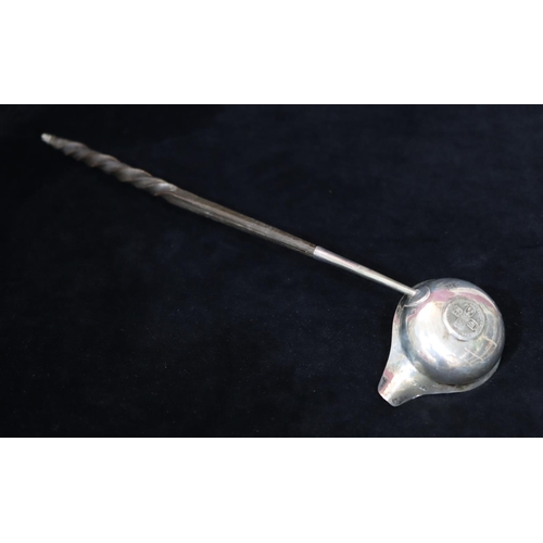 278 - A George III silver Toddy ladle inset with 18th Century silver coin, twist horn handle, London 1785,... 