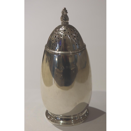 314 - A Birmingham silver round bulbous shaped sugar caster on splayed foot, maker Adie Bros. Ltd, 13cm hi... 