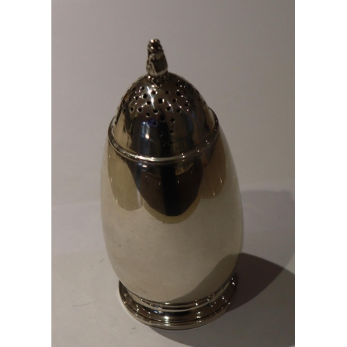 314 - A Birmingham silver round bulbous shaped sugar caster on splayed foot, maker Adie Bros. Ltd, 13cm hi... 