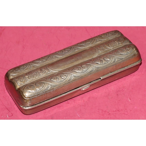 320 - A 19th Century Birmingham silver cigar case with embossed decoration, hinged top enclosing later fit... 