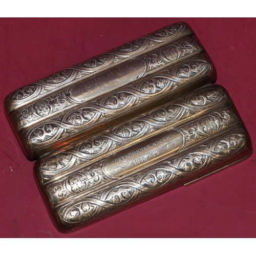 320 - A 19th Century Birmingham silver cigar case with embossed decoration, hinged top enclosing later fit... 