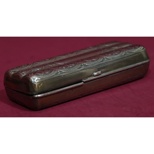 320 - A 19th Century Birmingham silver cigar case with embossed decoration, hinged top enclosing later fit... 