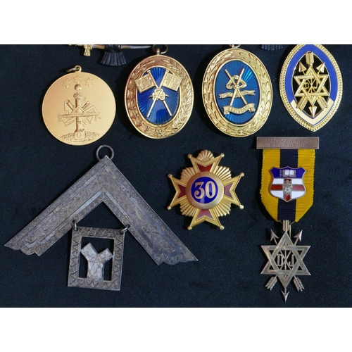 330 - 3 silver and silver gilt Masonic medals with enamel decoration and 9 various other Masonic medals (1... 