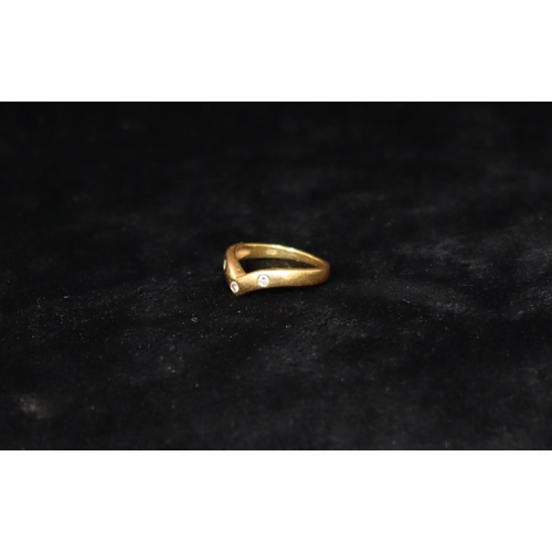 351 - An 18ct gold wishbone ring, set with 3 diamonds, Size M, 3.4 grams gross