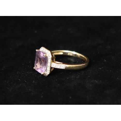 359 - A 9ct gold ladies' ring set with centre purple stone surrounded by small diamond chips, Size M/N, 3 ... 