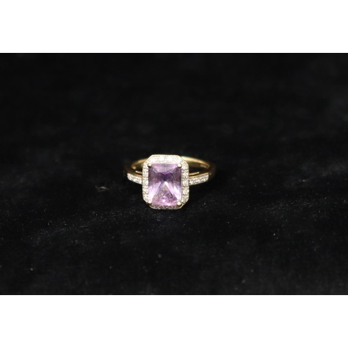 359 - A 9ct gold ladies' ring set with centre purple stone surrounded by small diamond chips, Size M/N, 3 ... 