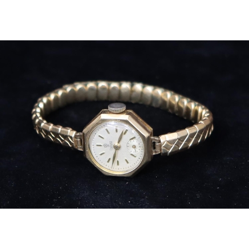 388 - A Tudor, Rolex ladies' 9ct gold hexagonal shaped wristwatch with seconds dial, later expanding strap... 