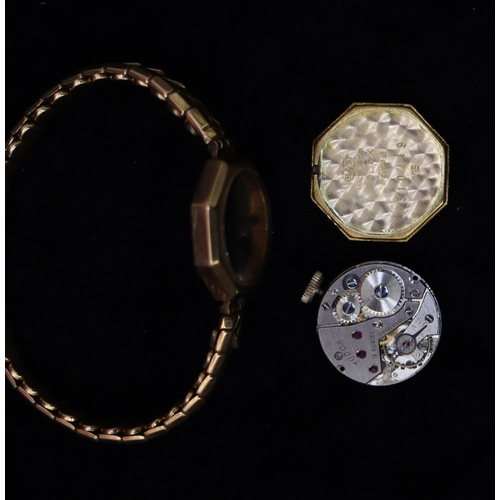 388 - A Tudor, Rolex ladies' 9ct gold hexagonal shaped wristwatch with seconds dial, later expanding strap... 