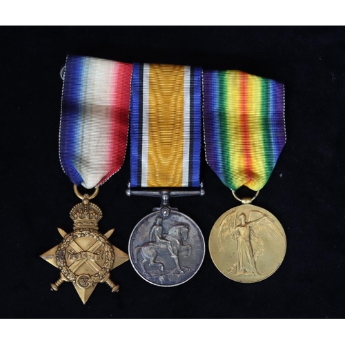 421 - A bar of 3 WWI medals, 1914-18 medal, war medal and 1914-15 Star 