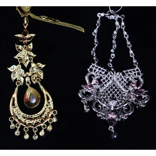 434 - 5 various modern pendants with chains, all boxed