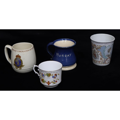 47 - A Victorian enamelled Coronation beaker and 3 Coronation cups (4)
