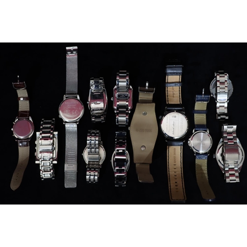 518 - Ben Sherman wristwatch and 11 various modern wristwatches, all in brown leather jewellery case