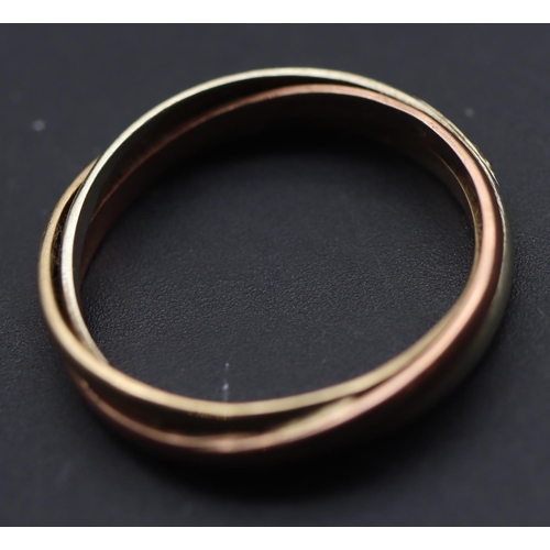 695 - A 9ct 3-coloured gold Russian wedding ring, Size T, 3.3 grams