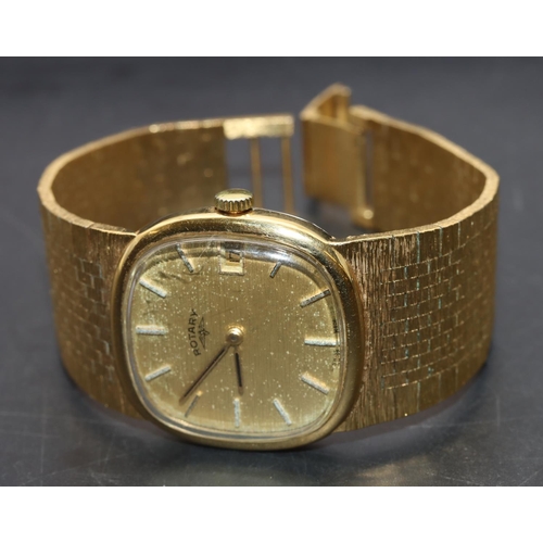 714 - A gent's Rotary wristwatch with square dial and calendar, matching strap bracelet (works but then st... 