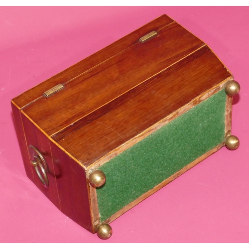 735 - A 19th Century small sarcophagus shaped tea caddy with inlaid satinwood stringing, hinged lid enclos... 