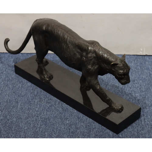 755 - Richard Southall bronze figure of a leopard, signed and numbered 1/10 on black marble base, 75cm lon... 