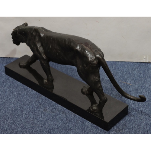 755 - Richard Southall bronze figure of a leopard, signed and numbered 1/10 on black marble base, 75cm lon... 