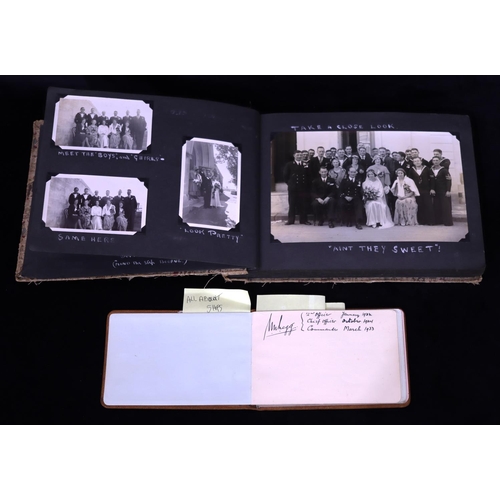 757 - A black and white photograph album depicting naval photos etc., an autograph scrap book (2)