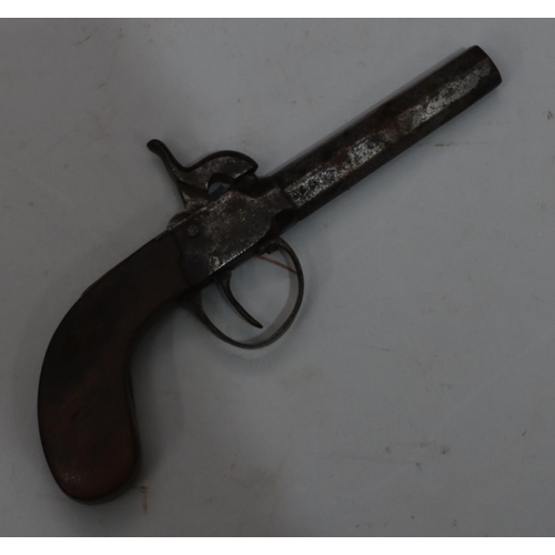 767 - A 19th Century percussion pocket pistol with octagonal barrel, walnut handle, 19cm long overall