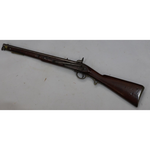 769 - A Yeomanry percussion cavalry carbine with 20 inch barrel with various proof marks, lock stamped wit... 