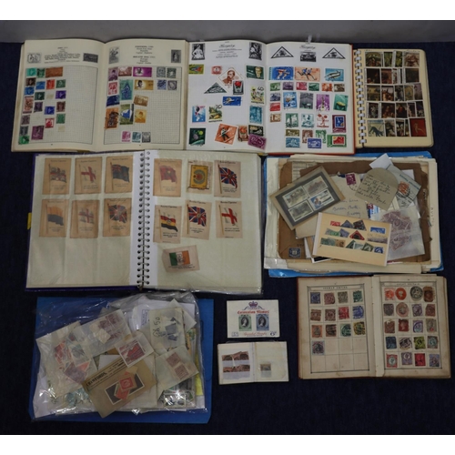 809 - 4 various stamp albums, a quantity of various loose stamps etc., Wills 